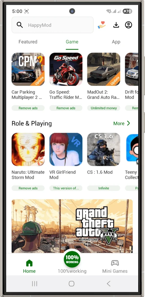 HappyMod game categories such as simulation and sports